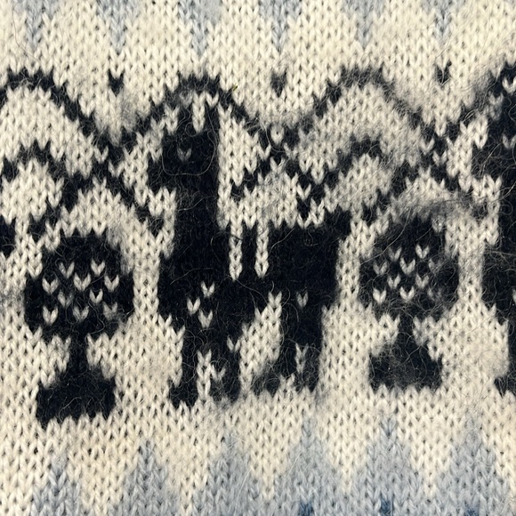 Alpaca Sweater Hoodie Cardigan Zipper Unisex Blue White Large - Picture 11 of 11